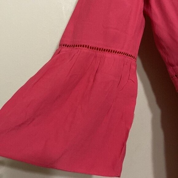 ANN TAYLOR Raspberry Regal Cutout Flare Sleeve Pleated women Dress 8 Event Party - Picture 3 of 12